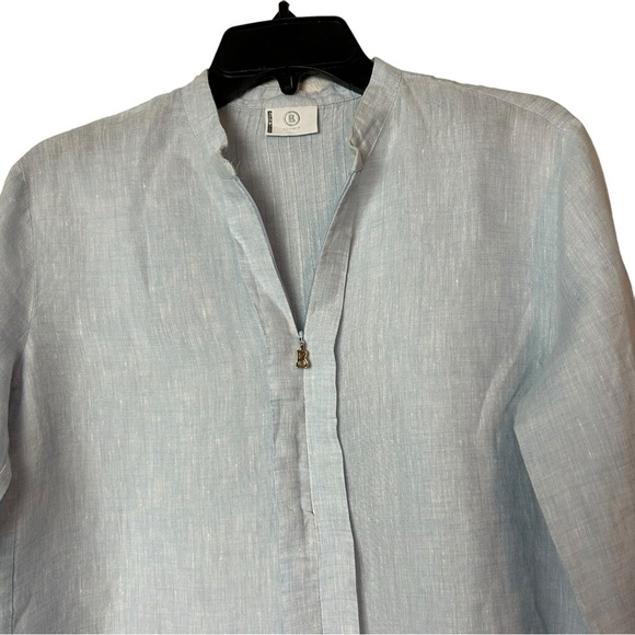 bogner womens 100 % linen blouse top Long Sleeve 1/2 Zip pullover blue size 8 - Picture 5 of 8